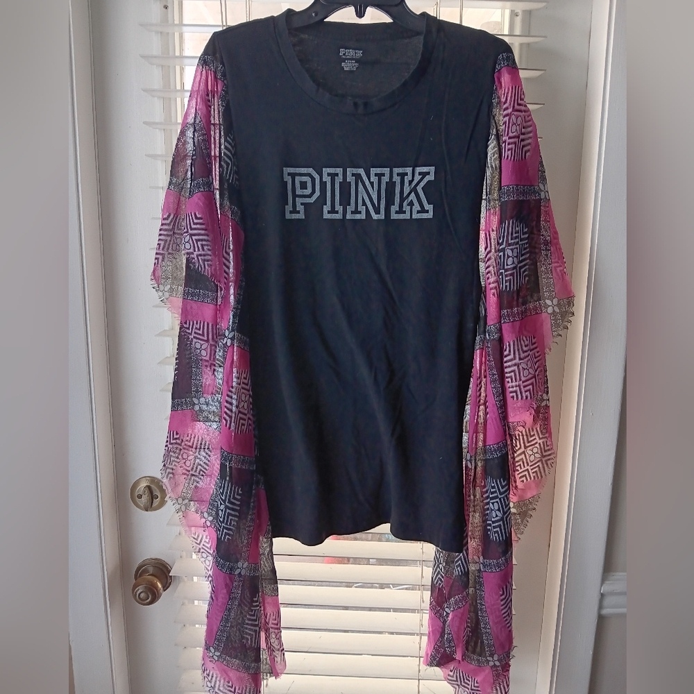 Upcycled PINK Victoria's Secret Black T-Shirt/Poncho